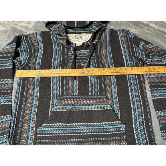 Senor Lopez Hoodie Mens Medium Black Baja Striped Pullover Drug Rug Mexico - Picture 6 of 10